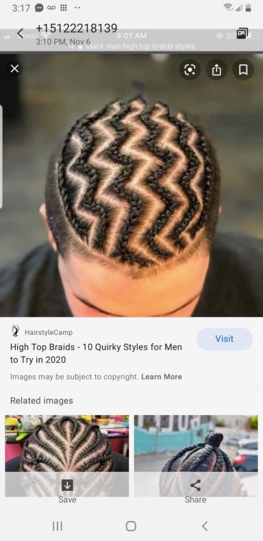 Close-up of a person's scalp with zigzag patterned braids.